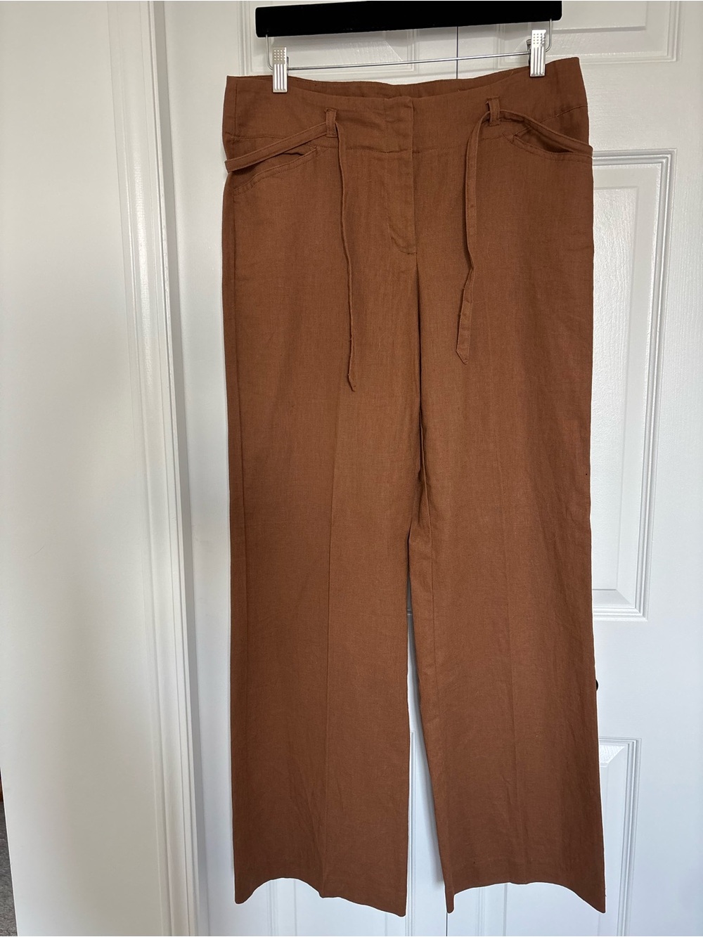 Reitmans Brown Straight-Leg Drawstring Pants linen/cotton